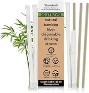 [ibambo] Bamboo Powder Biodegradable Straws (50-Pack) - 7.88" Compostable Straws Individually Wrapped | 100% Compostable | Durable & Disposable | Made for Hot & Cold Drinks, Commercial or Home Use