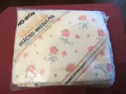Vintage Double Fitted Sheet No-Iron Selected Irregulars Floral Roses Cream Pink