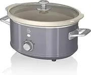 [Swan] Retro SF17021GRNEW Slow Cooker 3.5 L Removable Cooking Container, PFOA and PTFE-Free Ceramic Non-Stick Container, 3 Temperature Levels, Glass Lid, Vintage Design, Grey, 200 W