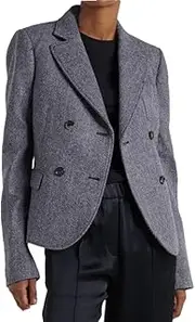 [Generic] Women's Long Sleeved Lapel Double Breasted Slim Fit Gray Commuting Office Suit Jacket