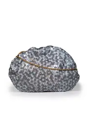 Grey Sequin Embellished Clasp Chain Clutch