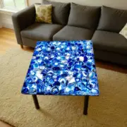 Blue Agate Stone Coffee Table Top, Geode Agate Stone Center Table Top Decor