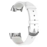 Compatible For Fitbit Charge 4 / 3 Genuine Leather Watch Strap with Stainless Steel Buckle White