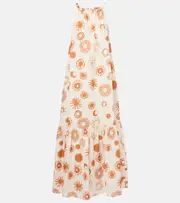 [Asceno] Asceno Ibiza printed linen and cotton maxi dress AU 8 white