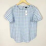 NEW Ann Taylor Gingham Puff Sleeve Top Size Medium Crinkle Spring Blouse Women's