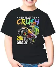 [SDVN] Im Ready to Crush 2nd Grade Dinosaur T Rex T Rex Second Grade Back to School Unisex Kids Shirt Gift Youth T-Shirt (Black;S)