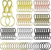 Hotop 100 Pieces Swivel Clasps Set 50 Piece Lanyard Snap Hooks with 50 Piece Key Chain Rings, Lobster Keychain Clip Hooks Lobster Claw Clasps for Keychain Jewelry DIY (Multicolored)