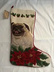 Pug Hand Crafted Needlepoint Christmas Stocking Claws Collection NEW w/Tag