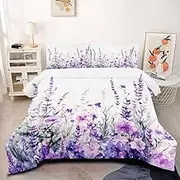 CCoutueChen Purple Floral Comforter Set Queen Size Romantic Lavender Bedding Set Spring Garden Aesthetic Flower Comforter 3 Pieces (1 Comforter, 2 Pillowcases)