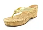 Tory Burch Suzy Gold Leather Logo Cork Wedge Platform Sandal Heel Shoe Size 8