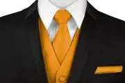 Men's Mustard Satin Formal Tuxedo Vest, Tie & Hankie Set Wedding Prom Homecoming