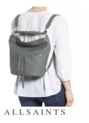 ALLSAINTS Fetch Pebbled Gray Leather Convertible Small Shoulder Bg Backpack NWOT