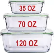 3-Piece Large Glass Storage Container Set - Oven, Microwave, Dishwasher Safe