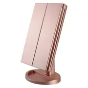 Tri-Fold Lighted Vanity Mirror with 22 LED Lights Touch Screen 3X/2X/1X Magnification Make Up Mirror-Rose Gold