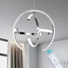 Chrome Modern LED Pendant Light, Silver Dimmable Metal Globe Chandelier, Hang...