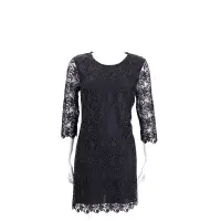 在飛比找Yahoo奇摩購物中心優惠-ERMANNO SCERVINO 黑色縷空織花七分袖蕾絲洋裝