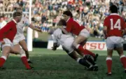 Jonathan Davies of Wales tackles Peter Winterbottom of England du - Old Photo