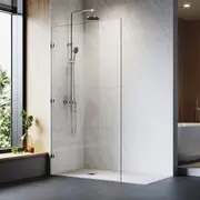 ELEGANT Walk In Bathroom Fixed Panel Frameless Shower Screen 10mm Tempered Toughed Glassin Matte Black 90x200cm
