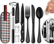 Portable Travel Utensils Set, Travel Camping Cutlery Set, Reusable Stainless Steel Flatware Set with Case for Office School Picnic (Black)