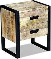 Side Table with 2 Drawers Solid Mango Wood 43x33x51 cm Bedroom Storage