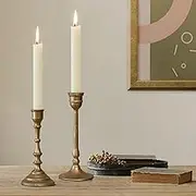 Iron Taper Candle Holder - Set of 2 Decorative Candle Stand - Candlestick Holder for Wedding, Dinning, Party - Antique Brass