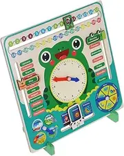 Totority Wooden Frog Clock for Boys and Girls Learning Clock Calendar Toy Educational Tool for Preschoolers Teaching
