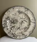 222 Fifth ADELAIDE DINNER PLATES ANTIQUE WHITE s/4 Toile Bird Floral Paisley NEW