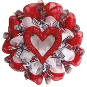 Glittering Red Valentine Heart Deco Mesh Wreath