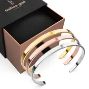 Boxed 3 Tri-Tone Avenue Classic Cuff Bangle Set - 4mm