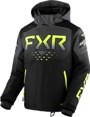 FXR Helium 2023 Youth Snowmobile Jacket, black-grey-yellow, Size XS 32 42 Black Grey Yellow