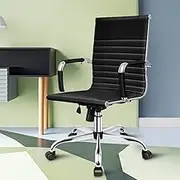 ALFORDSON Mid Back Esmae Black Office Desk Chair with SGS Listed Gas Lift, PU Leather Home Ergonomic Office Chair Height Adjustable, Computer Gaming Chair for Home Office, Max 150kg Loading