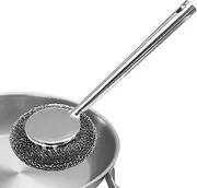 Stainless Steel Pot Scrubber, Steel Wool Scrubber | High Density Wool Cleaning Pad with Long Handle - Portable Schooling Pad for Pot Cooker Tableware Sink Range Hood