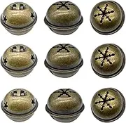 Maydahui 20PCS Bronze Jingle Bells 1.34 inch (34mm) Star with Snowflakes Design Small Elliptical Antique Brass Bell for Crafts Christmas Halloween Festival Decor