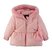 Rothschild Blush Cheetah Baby Girls Quilted Jacket+Mittens, 24 M
