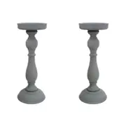 2PK MDF/Metal Atticus 27cm Pillar/Taper Stick Candle Holder - Grey