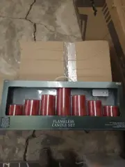 Christmas LED Flameless Candle Set of 7 WINE RED With Remote