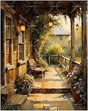 Cozy Porch Paint by Numbers Kit for Adults - DIY Rustic Bench and Lanterns Painting on Canvas 16x20 Inches, Acrylic Paint Set, Suitable for Beginners,Cottage Art for Home Decoration or Gifts
