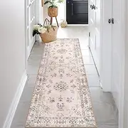 Lahome Pink Runner Rug 2'6"x8' with Rubber Backing, Boho Machine Washable Carpet Runners for Hallways Entryway Non-Slip, Soft Floral Pastel Indoor Mat for Bedroom Kitchen Laundry Bathroom RV