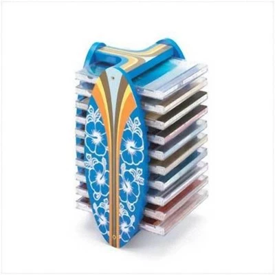Wood SURFBOARD Motif CD HOLDER Holds 10 Compact Discs Gift Beach Surfer Boy Girl