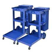 SOGA 2X Janitor Cleaning Utility Housekeeping Cart with Cover & Oxford Cloth