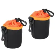 2Pcs 3.1" IDx3.9"H Camera Lens Bag with Thick Protective Neoprene Black Orange
