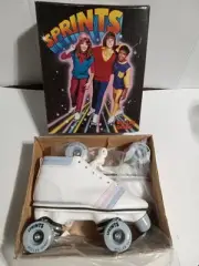 Vintage Sprints Roller Skates Girls Size 7 White Quad Wheels Roller Derby