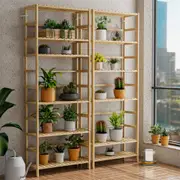FIN 6-Tier Large Bamboo Storage Shelf Unit Free Standing Bookshelf Plant Flower Rack