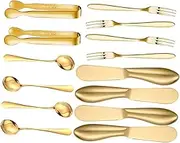 Hoement 1 Set Stainless Steel Cheese and Butter Spreader Knife with Dessert Forks and Charcuterie Utensils for Serving Cheese Butter and Cake at Parties Dinners