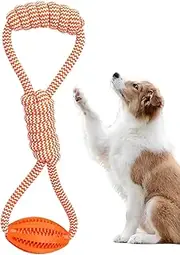 Dog Rope Ball Toy - Tough Treat Holder Ball Engaging Pull Toy with Feeding Slot, Chewing Gear for Medium or Small Puppies, Great for Exercise, Play or Behavior Training
