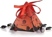 COMPUKAS 30 Pcs Halloween Candy Boxes with Ribbons Triangle Paper Goodie Bags for Parties for Trick Treating Birthdays and Halloween Celebrations