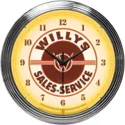 Willys Sales Service Jeep Yellow Neon Light Up Garage Man Cave Wall Clock