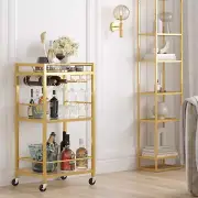 Bar Cart, Home Bar Serving Cart with 3-Tier Mirrored Shelf, Microwave Cart, Drin