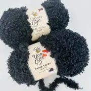 2 Yarn Bee Truly Teddy Bulky Chunky #6 Yarn Fuzzy BLACK Great 4 Plushies