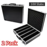 2 Pack Aluminum Frame Storage Box with Lock for 100 PCGS NGC Coin Holders Slabs